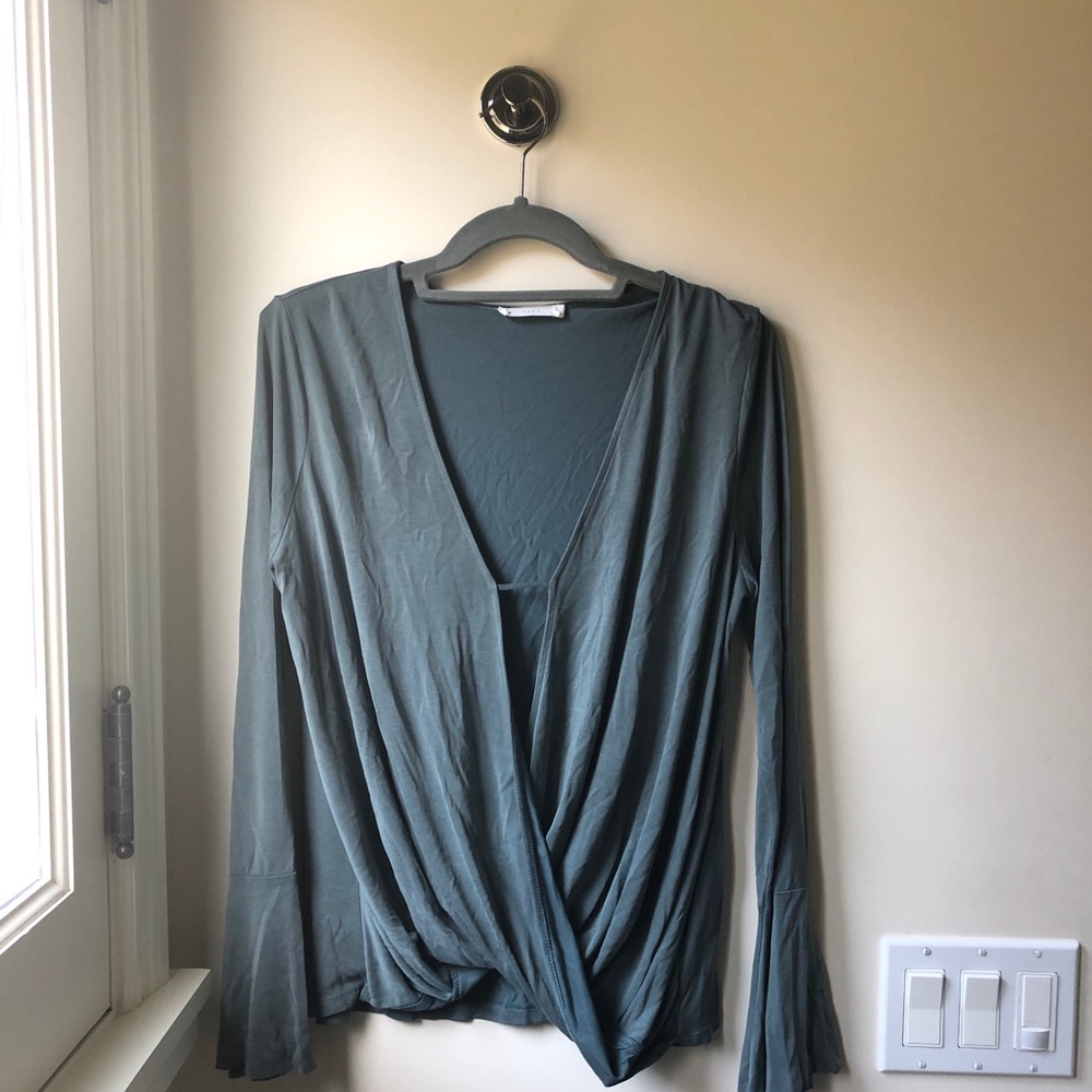 Low-cut Surplice Drape Blouse
